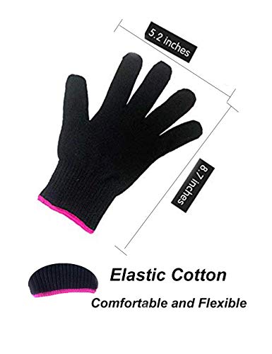 Heat Resistant Hair Styling Glove - One Size, Curling Iron & Flat Iron Safe, Black & Pink Edge