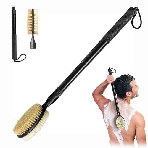 Back Scrubber with Soft and Stiff Bristles, 17''-25'' Long Handle Dual-Sided Shower Brush for Body for Deep Cleaning