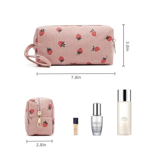 Corduroy Makeup Bag for Women - Portable Cosmetic Pouch