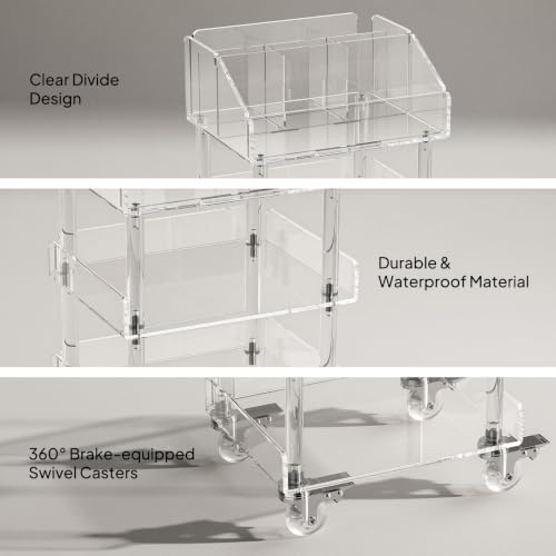 Aquiver 4-Tier Acrylic Makeup Organizer Cart with Rolling Wheels