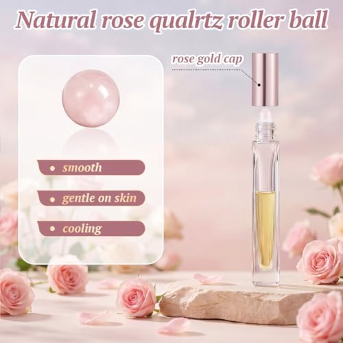 Domensi 30 Pack Rose Quartz Glass Roller Bottles 10ml