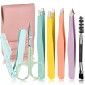 MSQ 7pcs Eyebrow Tweezers Kit with Travel Bag for Women 4Pcs Professional Stainless Steel Tweezers and Brow Scissors & Razor & Spoolie for Facial, Chin, Eyebrow, Splinter and Ingrown Hair