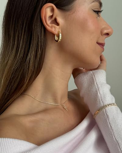 PAVOI 14K Gold Plated Sterling Silver Small Chunky Hoop Earrings