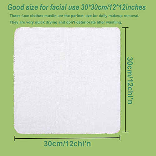 Yaosan Pack 20 Eco Friendly Muslin Face Cloths Soft Cotton Reusable Facial Cleansing Cloths Remover Face Muslin Pack (Blue Edge)