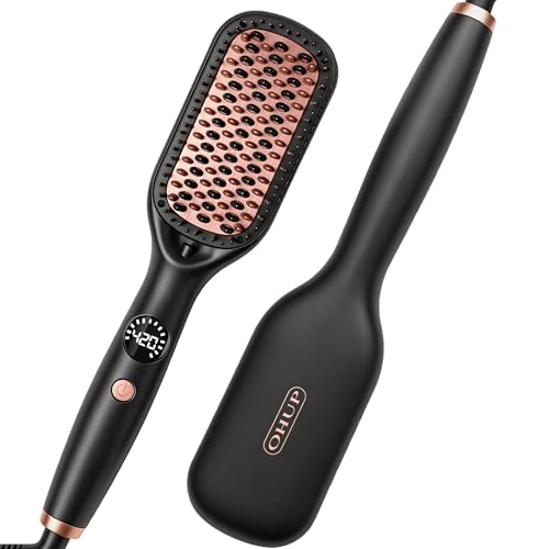 OHUP 2-in-1 Ionic Hair Straightener Brush & Hot Comb - Fast Heating, Adjustable Temperature, Tangle-Free Design