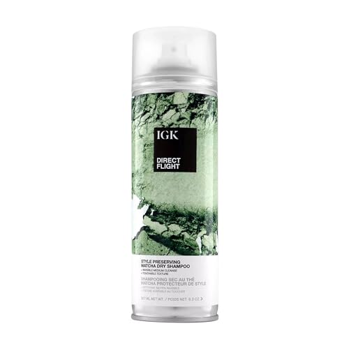 IGK DIRECT FLIGHT Multi-Tasking Matcha Dry Shampoo | Light Cleanse + Style Preserving | Vegan + Cruelty Free | 6.3 Oz