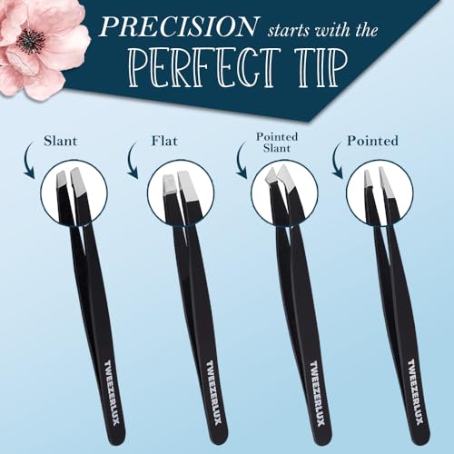 Professional Stainless Steel Tweezers Set - 4 Piece Precision Grooming Kit