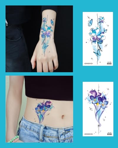 Flower Temporary Tattoo Sheets for Girls Women - 11 Pack