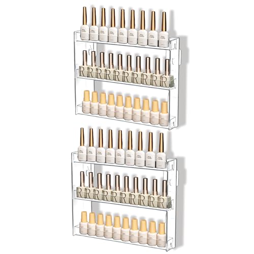 3 Layers Makeup Organizer Wall Mounted, Acrylic Invisible Floating Shelves with Anti-Slip Adhesive Backing, Sunglasses Display Rack, Nail Polish Storage, Clear (2 Pack)