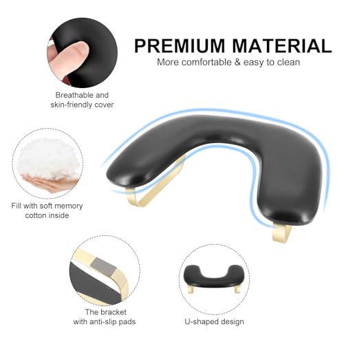 U Shaped Arm Rest for Nails Tech,Soft Manicure Nail Arm Rest,Big Microfiber PU Leather Nail Armrest Stand for Acryli Nails Art Manicure Salon Home Use,Removable Legs (Black)