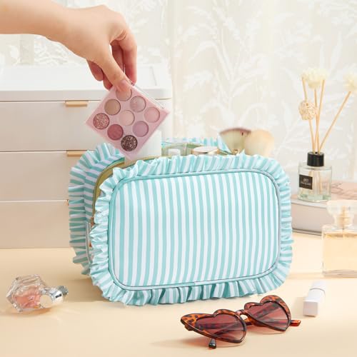 Kigeli Ruffle Makeup Bag - Large Waterproof Travel Cosmetic Pouch