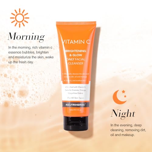 Neutriherbs Vitamin C Face Wash,Daily Facial Cleanser with Aloe & Hyaluronic Acid| Clean,Refresh,Brighten and Balance Complexion| For All Skin Type, 120ml 4 fl. oz