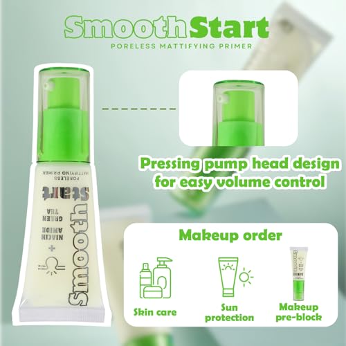SmoothStart Poreless Mattifying Primer ? Niacinamide & Green Tea Extract for Oil Control, Blurs Pores, Lightweight Non-Greasy Makeup Base, Vegan & Cruelty-Free, 0.68 fl oz/20ml