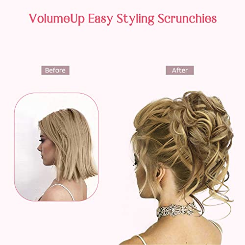 HOOJIH Messy Bun Hair Piece 2PCS Tousled Updo Light Blonde