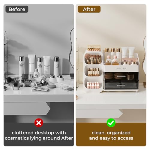 UFORU Makeup Organizer Countertop with 2 Drawers & Brush Holder