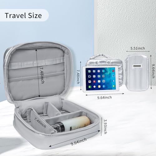 Shiny Puffy Makeup Bag Large Capacity Travel Water-proof Toiletry Bag Drop-proof Digital Product Organizer (Pink, L and M)