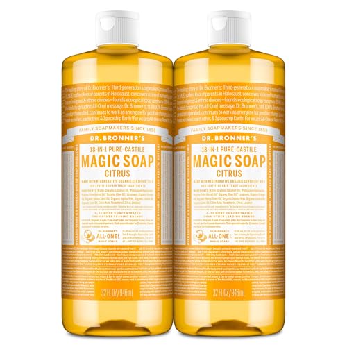 Dr. Bronner's Magic Soap-Pure-Castile Liquid Soap (Citrus, 32oz, 2-Pack)-Regenerative Organic Certified Oils, 18-in-1 Uses: Body, Hair, Laundry, Pets & Dishes, Concentrated, Vegan, Non-GMO
