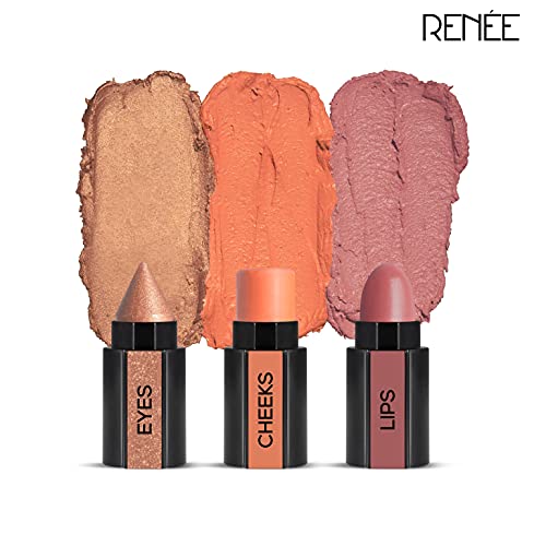 RENEE Fab Face - 3 in 1 Makeup Stick With Eye Shadow, Blush & Lipstick, Enriched With Vitamin E (2. Fab Face Nude)
