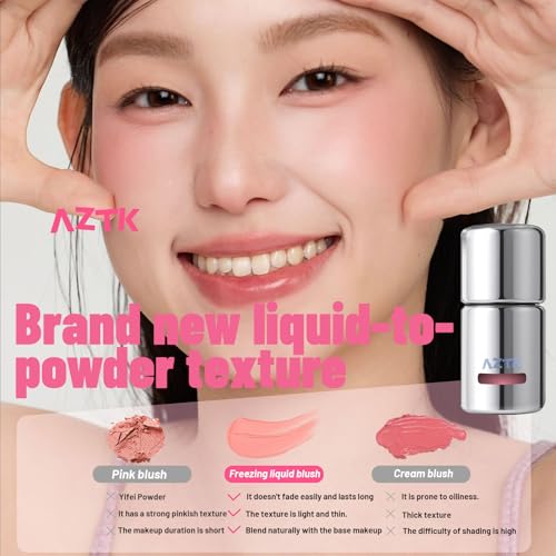 Aztk Liquid Blush, Jelly Color Liquids Blushes with Sponge Head, Matte Nude Makeup Blusher Cream, Lasting, Lightweight, All-day Moisturizing and Smooth, Self-Contained Brush, Portable Makeup (JC06)