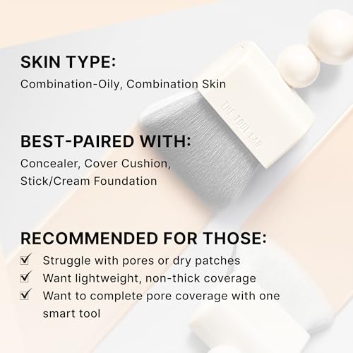 THE TOOL LAB Magnet Styler Pore Dual Brush, Liquid Foundation Brush, Professional Flat Top for Liquid and Cream Makeup, Buffing and Blending, Korean Makeup (1 Count)