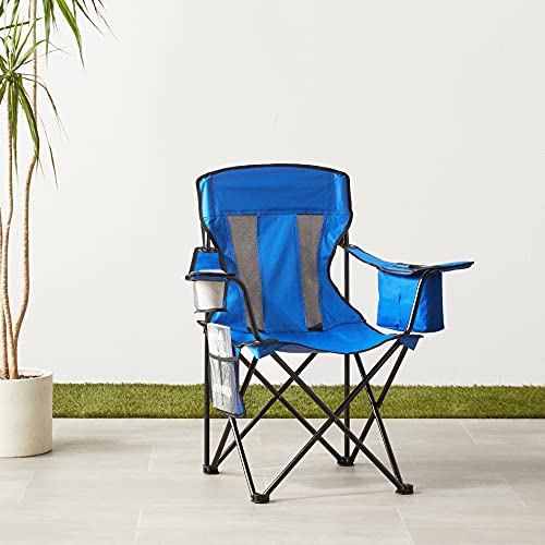 Amazon Basics Camping Chair for Beach, Picnics, Tailgates, Sports, Large, Mesh Back, Blue