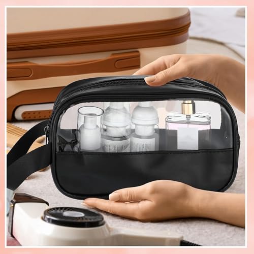 Tanlade 18 Pcs Clear Cosmetic Bags Bulk, Translucent Makeup Toiletry Bag for Women Waterproof Portable Cosmetic Bag Set Traveling Make up Organizer(Black)