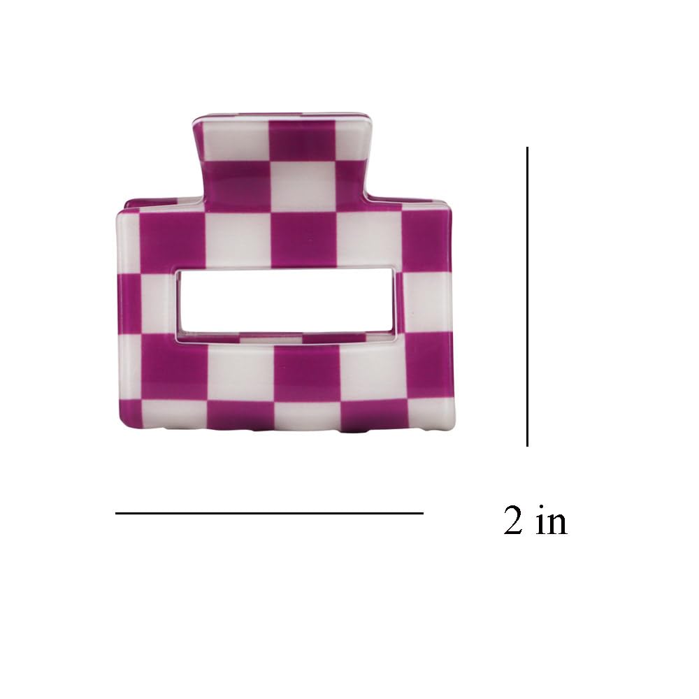 Chess Board Hair Clips for Women Cute Checker Claw Clip for Girls Hair Clips Claw Hair Accessories Small Size Purple White, 2 Pack