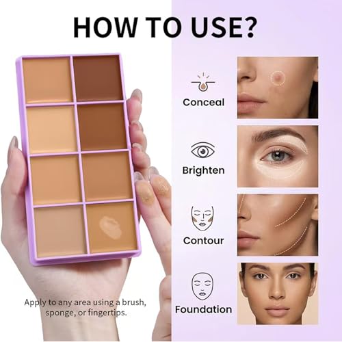 8 Shade Cream Concealer Palette - Full Coverage Waterproof Makeup
