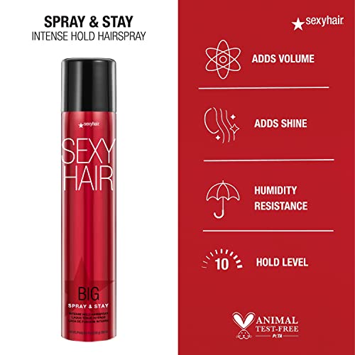 SexyHair Big Spray & Stay Intense Hold Hairspray | Extreme Hold and Shine | Up to 72 Hour Humidity Resistance | All Hair Types