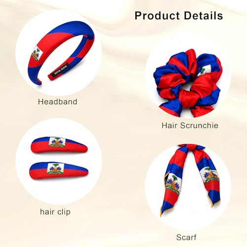 Haiti Flag Hair Ties & Clips 4-Piece Set