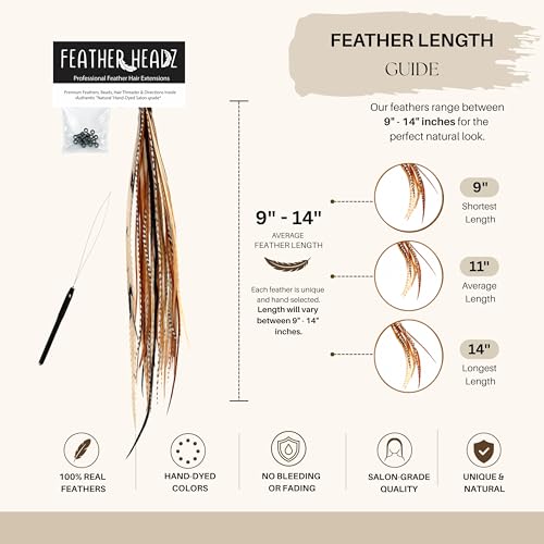21 Natural Color Feather Hair Extensions 9"-14" with Micro-Link Beads