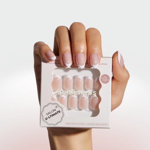 Celebritips Extra Short Almond Press On Nails - Classic French Manicure Kit
