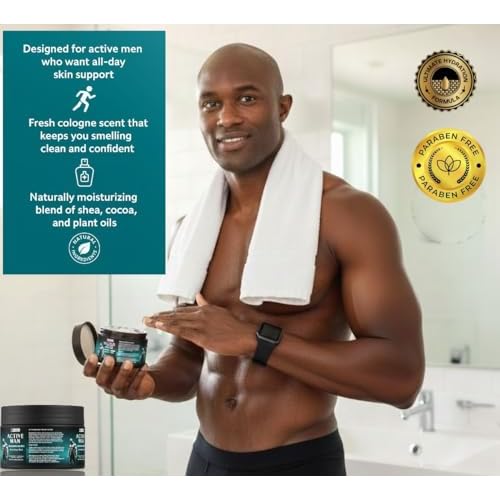 Body Butter for Men, Active Man Fast-Absorbing Deep Moisturizer with Natural Ingredients, Refreshing Scent, Ultimate Hydration Formula. Cologne scented.