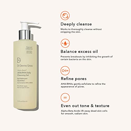 Dr Dennis Gross Alpha Beta¢ç AHA/BHA Daily Cleansing Gel, for Skin That is Dull, Congested and Uneven Tone & Texture (7.5 Fl Oz)