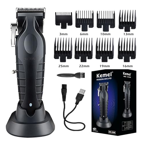 Kemei km 2296 Professional Cordless Hair Clippers for Men, Rechargeable Hair/Beard Trimmers with Base, Adjustable Haircut Machine for Stylists and Barbers Grooming Kit