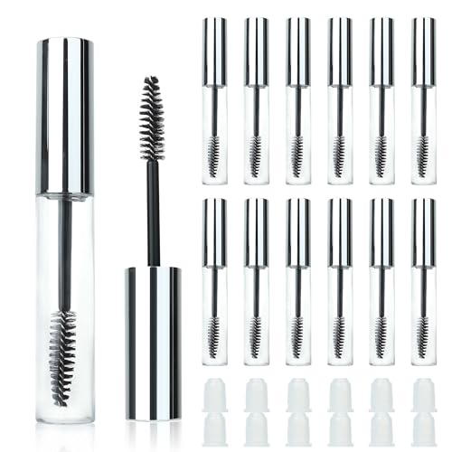 COSIDEA 12PCS Empty Silver 10ml mascara tubes with wand for caster oil eyelash growth serum tube container