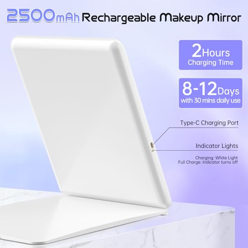 Rechargeable Travel Makeup Mirror with Lights, 10x7.5 Portable Lighted Folding