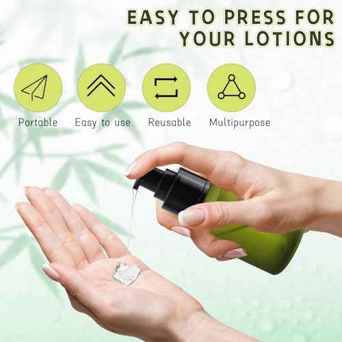 6 Pcs Empty Glass Pump Bottles Refillable Cream Lotion Bottles Travel Sample Bottles Cosmetic Dispenser Bottles Containers For Lotion Cream Emulsion Essence (Green, 60ml/2oz)