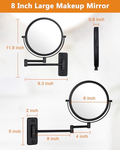8 Inch Wall Mounted Makeup Mirror 1X/10X Magnifying Double Sided