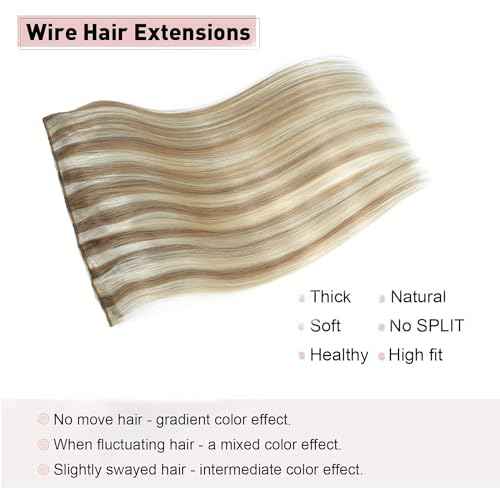 Tinashe Wire Hair Extensions Real Human Hair Straight Hair Extensions 16inch 80g Light Blonde Highlighted Golden Blonde Invisible Wire Fish Line Straight Human Hair Extension