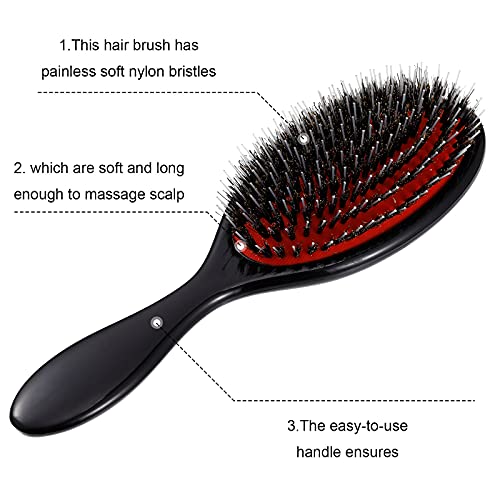 2 Pack Boar Bristle Hair Brushes for Women Men - Gentle Scalp Massage & Hair Care