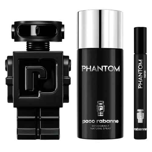 Paco Rabanne Phantom 3-Piece Set for Men, (3.4 Oz Parfum + 5.1 Oz Deodorant Spray + 0.33 Oz Parfum Travel Spray)