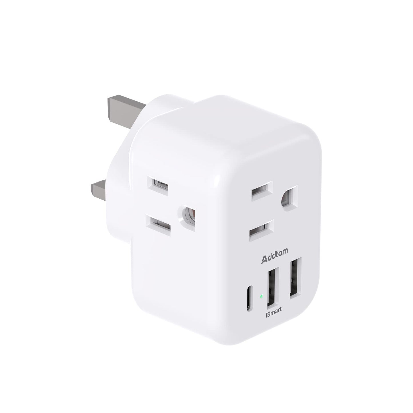 US to UK Ireland Plug Adapter, Addtam Type G Power Adapter with 3 AC Outlets and 3 USB(1 USB C), Travel Essentials for USA to Dubai Scotland British London England Hong Kong Irish