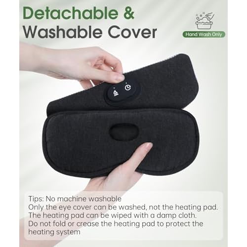 Detachable Heated Eye Mask, Cordless Eye Mask for Dry Eyes & Puffiness, Algae Fiber Ultra-Soft Nose Bridge Light-Block for Deeper Sleep ? Graphene Layer Warm Compress & Cold Pack,Travel Essentials