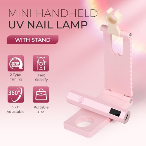 MLGiroa Pink UV Nail Lamp with Stand - Foldable Handheld Flash Cure 20s/60s