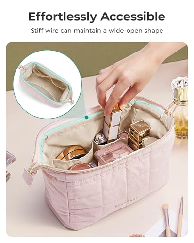 BAGSMART Travel Makeup Bag - Pink Padded Organizer with Pockets