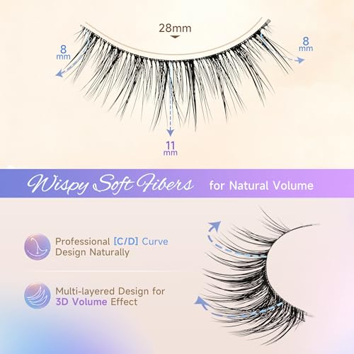 GAQQI Wispy False Eyelashes 7 Pairs C-Curl Clear Band Reusable