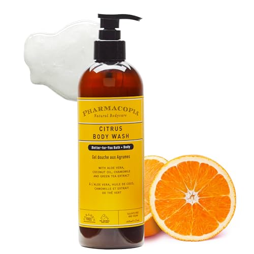 Pharmacopia Citrus Body Wash - Natural Shower Gel, Moisturizing and Nourishing Body Cleanser - Infused with Organic Aloe Vera, Coconut Oil, and Green Tea Extract - Vegan and Cruelty-Free, 16 oz