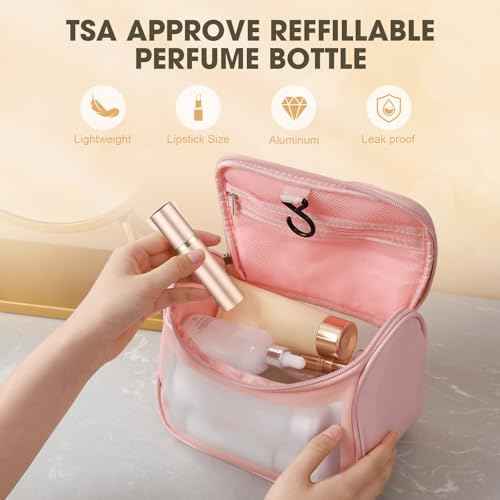 2PCS Perfume Travel Refillable Bottle, 5ml Cologne Travel Bottle, Atomizer Sprayer for Perfume, Mini Cologne Dispenser Empty Fragrance Spray for Women, Men, Gift (Cham Gold & Rose Gold)