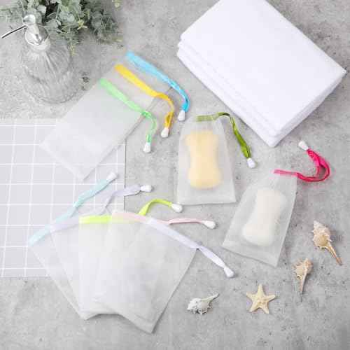 Sunnyray 50 Pcs 10 Colors Mesh Soap Bags Handmade Soap Bubble Bags with Drawstring Exfoliating Mesh Pouch for Foaming and Drying for Shower Body Facial Cleaning Tool